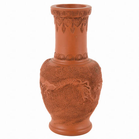 Japanese Tokoname Red Clay Dragon Vase