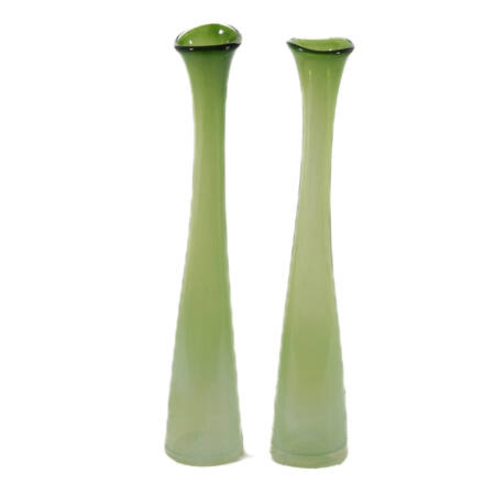 Mid-Century Modern Pair of Green Stretch Glass Vases