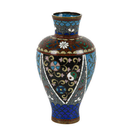 Antique Blue Floral and Scales Patterned Cloisonné Vase