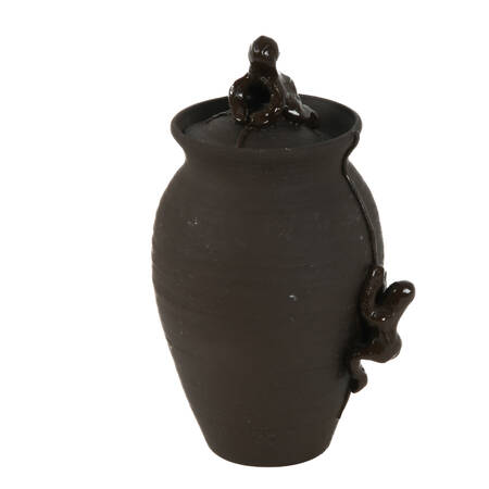 Antique Hand-Thrown Pottery Climbing Figures Covered Jar with Lid
