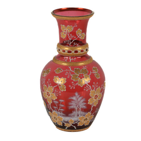 Antique Bohemian Cranberry and Gilt Vase