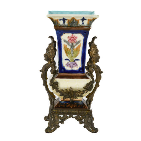 Asian Square Vase on Footed Pedestal
