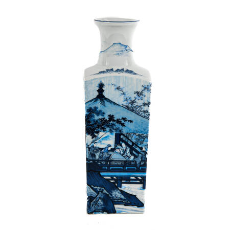 Chinese Blue and White Scene Square Baluster Vase
