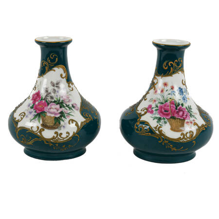 Antique Matched Pair of Floral Decorated Mantel Vases