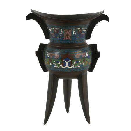 Japanese Champlevé Bronze Vessel Inspired by Chinese Archaic Jia Vessels