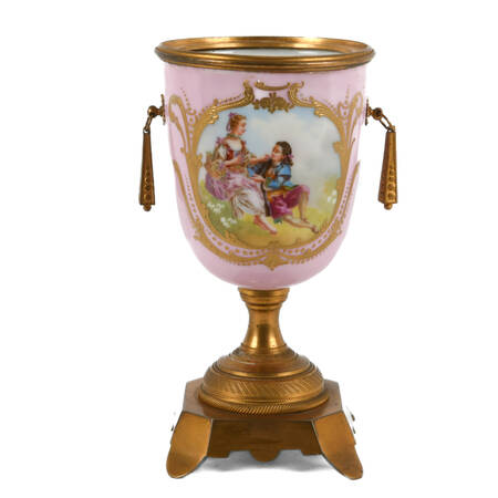 Antique French-Style Pink Urn Painted Courting Scene