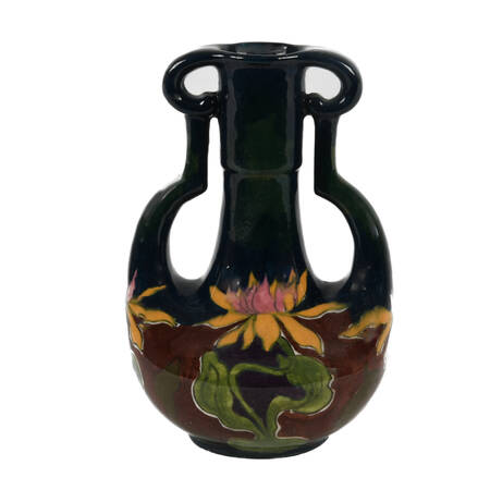 Old Moravian Austrian Floral Vase with Rounded Handles