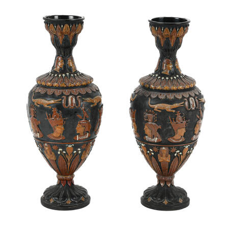 Antique Matched Pair of Ceramic Egyptian Vases