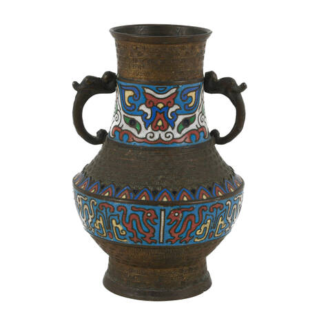 Antique Japanese Two Handled Champlevé Enamel Vase