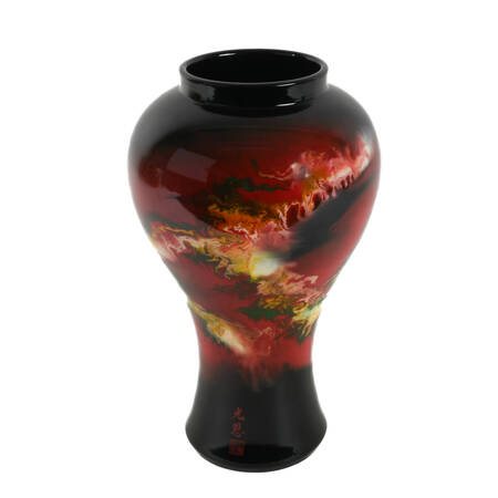 Chinese Red and Black Organic Swirl Glass Vase