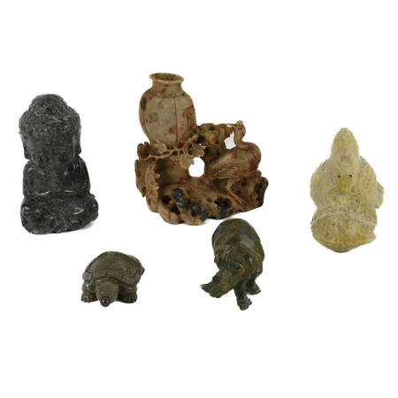 Lot of Five Carved Figures and Soapstone Vase