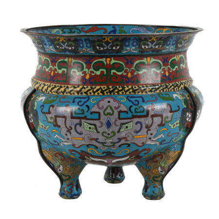 Antique Chinese 20th-Century Blue Cloisonné Enamel Bowl