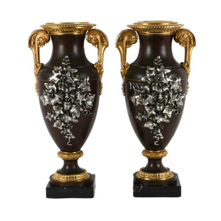 Antique 19th Century Pair of Bronze Urns on Marble Bases
