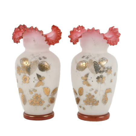 Antique Pair of Bristol Scalloped Edge Vases