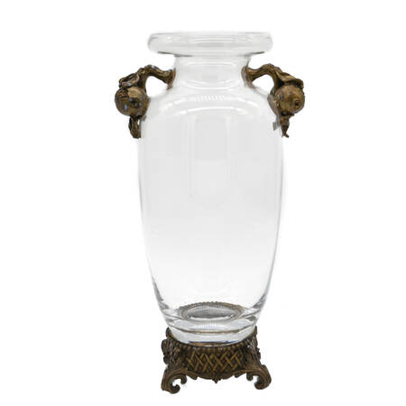Double Handle Hand Blown Crystal Vase on Metal Base