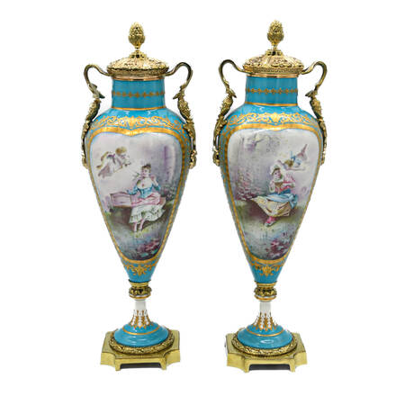 Antique French Porcelain Sèvres Style Covered Urns