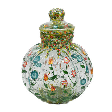 Hand-Painted Floral Glass Jar with Lid