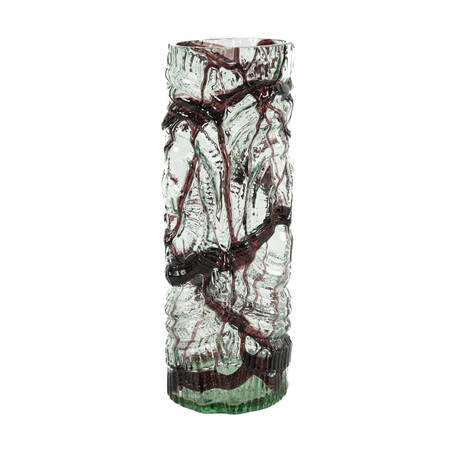 Art Glass Brutalist Purple and Crystal Vase
