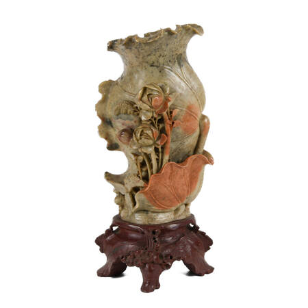 Chinese Carved Floral Soapstone Vase
