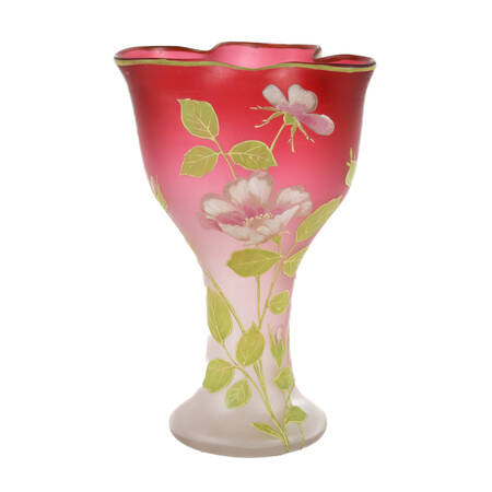 Antique Satin Glass Floral Hand-Painted Vase