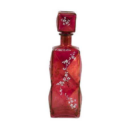 Red Art Glass Hand-Painted Liquor Decanter
