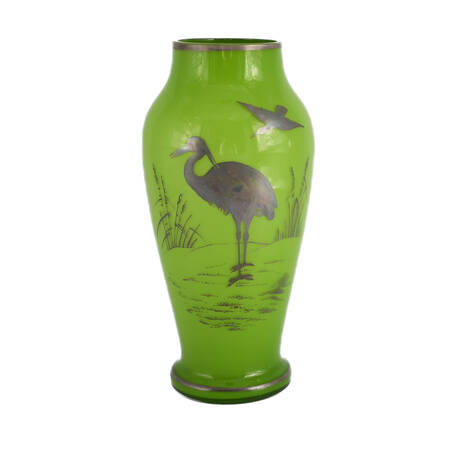 Antique Art Nouveau Decorated Crane Vase