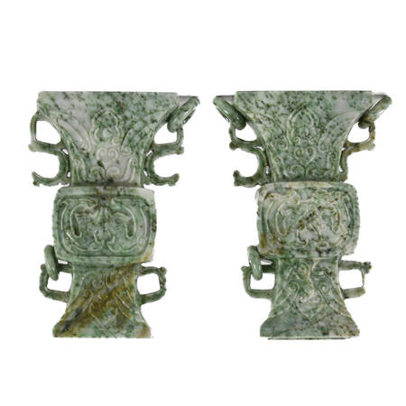 Antique Pair of Jade Double-Handled Vases