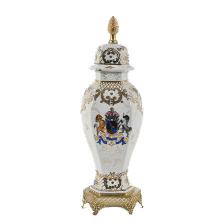 English Heraldic Coat of Arms Mounted White Vase