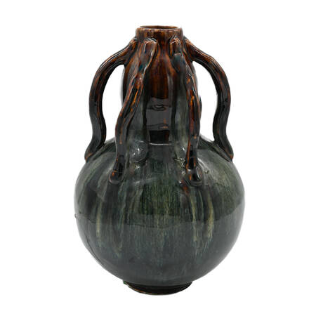 Glazed Fulper-Style Handled Ceramic Vase