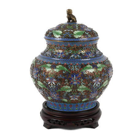 Chinese Cloisonné Enamel Covered Ginger Jar on Base