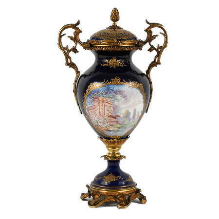 Antique Sèvres-Style Ormolu and Hand-Painted Lidded Urn