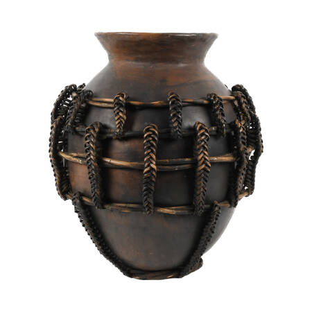 Mid-Century Modern Ornately Wrapped Rattan and Terracotta Floor Vase