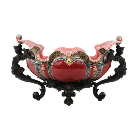 French Majolica and Figural Cast Metal Jardinière