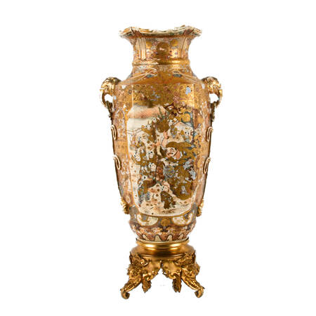 Japanese Enameled Satsuma Palatial Place Floor Vase
