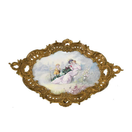 Antique Gilt Bronze and Hand-Painted Sèvres Porcelain Tray