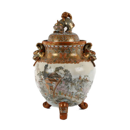 Oversized Japanese Kutani Lidded Urn