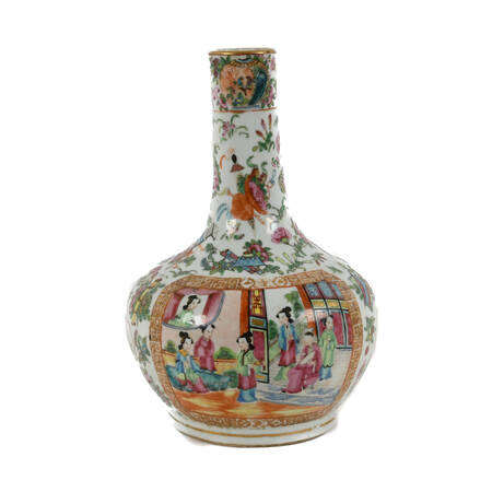 Antique Rose Medallion Bottle Neck Vase