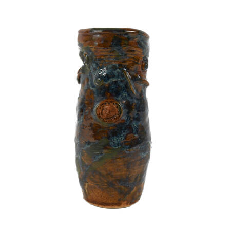 Signed Studio Pottery Blue and Brown Face Vase