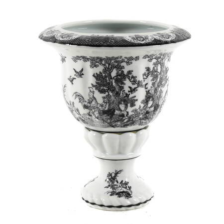 Black and White Pedestal Toile Transfer Planter