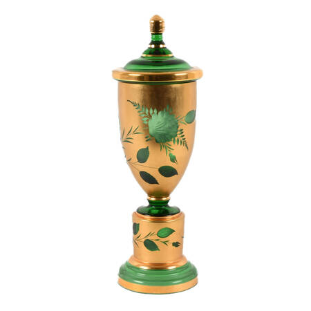 Czech Green and Gold Lidded Jar