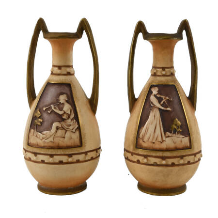 Antique Art Nouveau Miniature Pair of Teplitz Vases