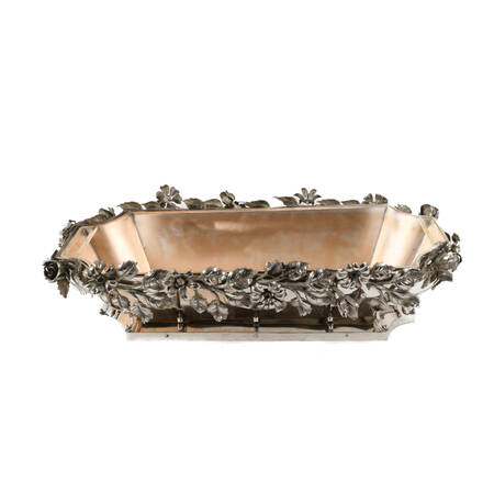Antique Ornate Floral Silver Plate Jardinière