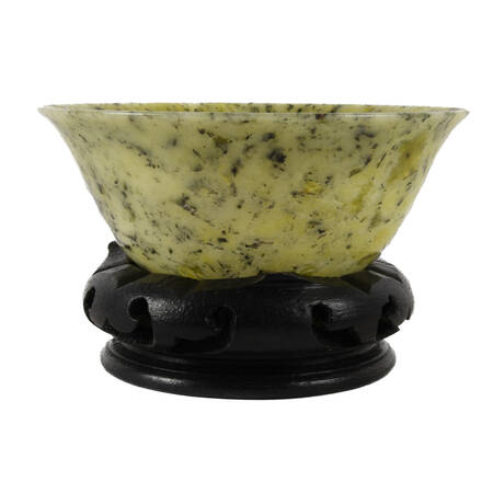 Antique Chinese Spinach Thin Jade Bowl on Base