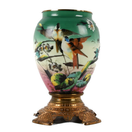 Antique Hand-Painted Bird and Floral Urn