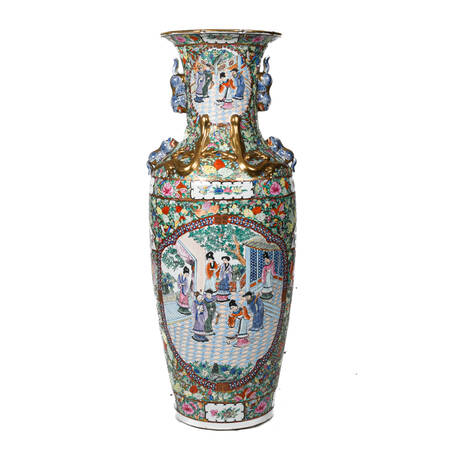 Chinese Rose Famille Baluster Floor Vase
