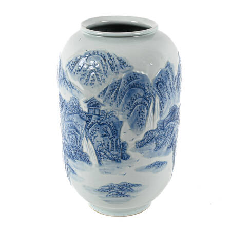 Japanese Blue and White Zen Garden Ceramic Vase