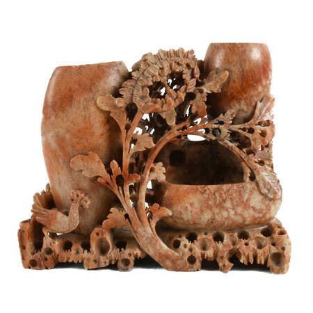 Chinese Carved Soapstone Double Brush Pot
