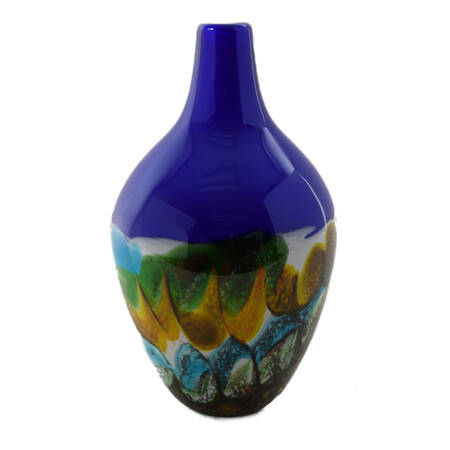 Cobalt and Abstract Design Art Glass Vase