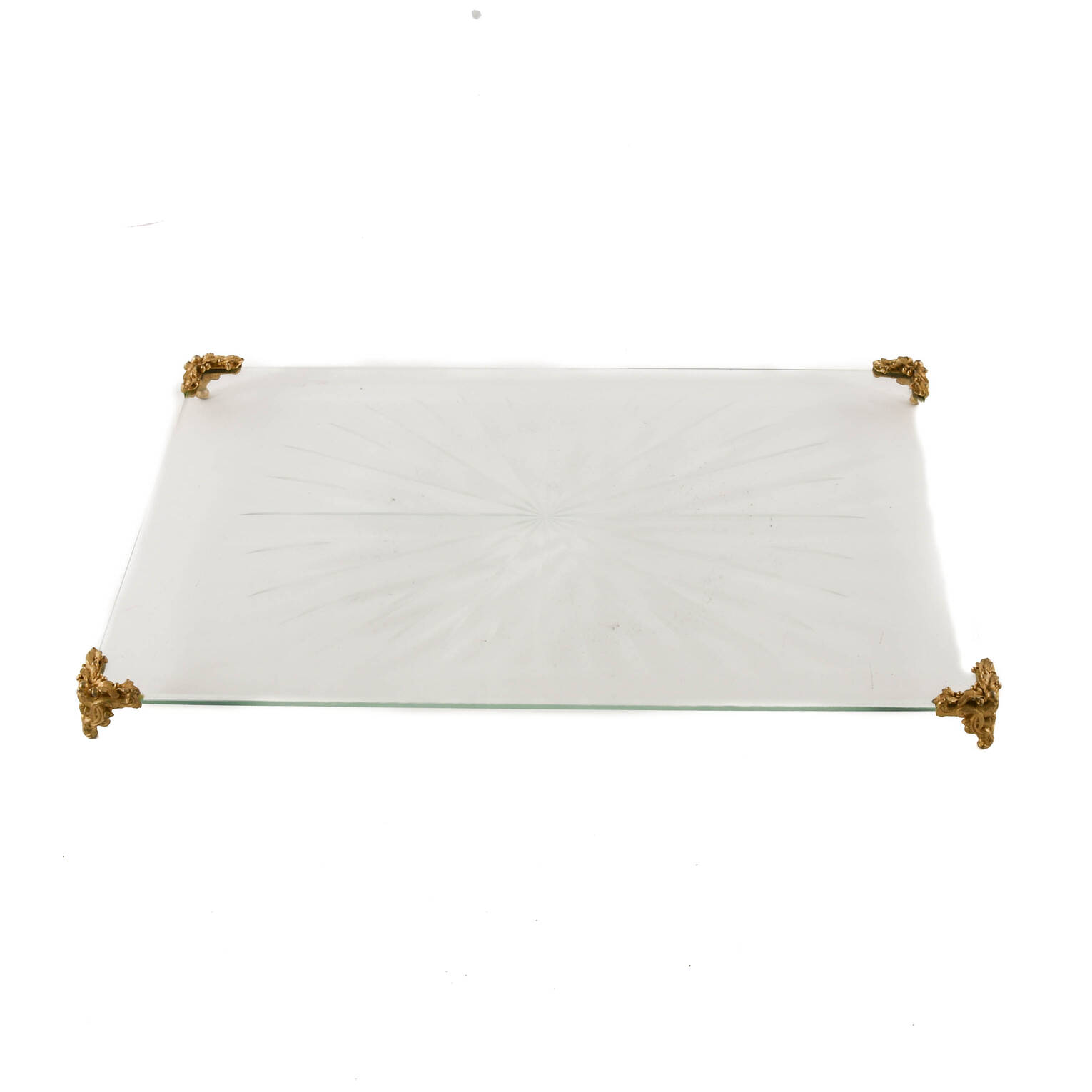 Crystal and Brass Footed Dresser Tray Plateau