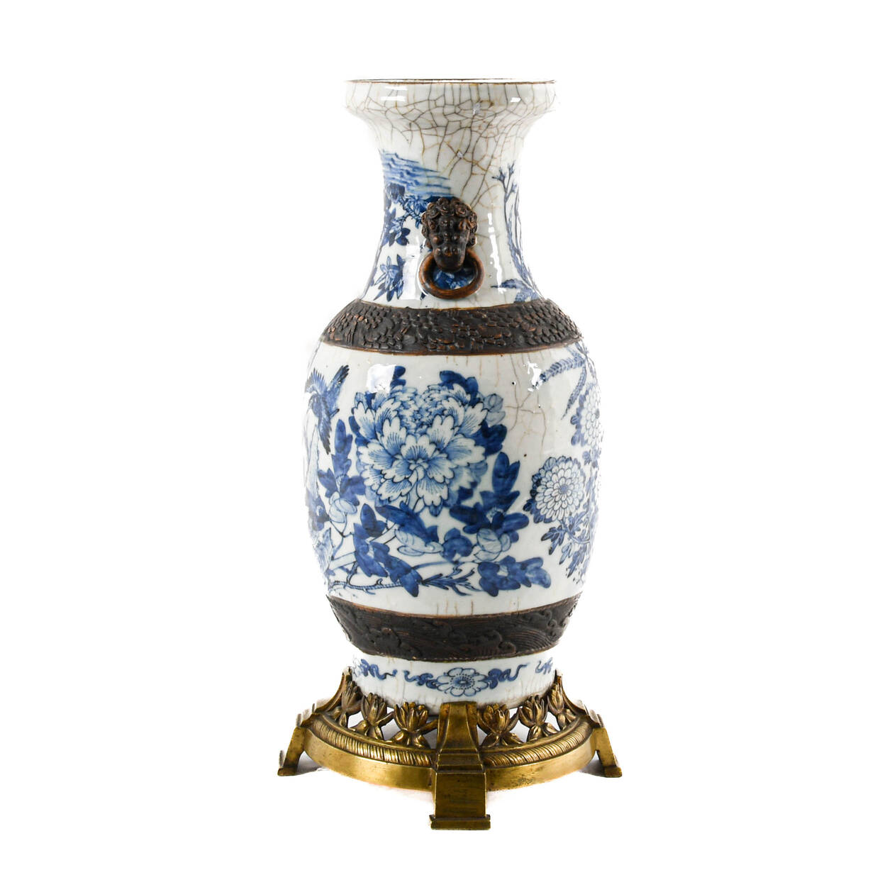 Chinese Blue and White Vase on Gilt Base
